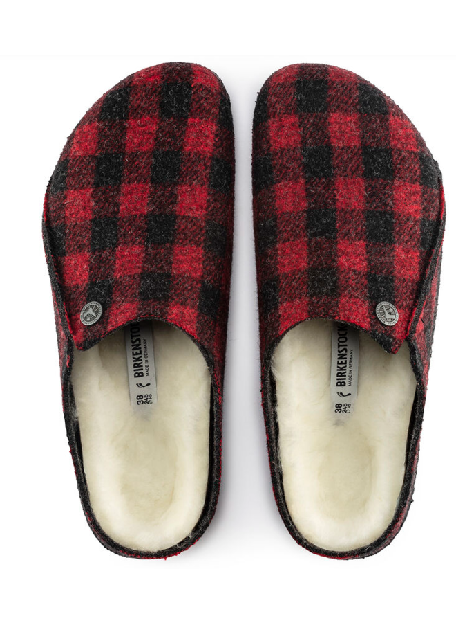 Birkenstock Zermatt Plaid sloffen narrow rood zwart uni (s)