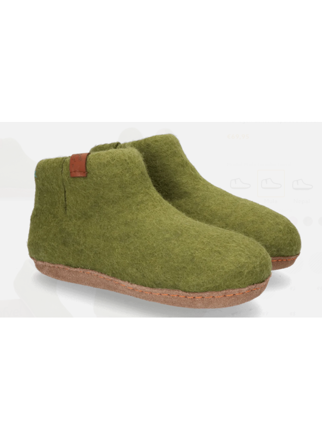 Tofvel Mula pantoffels groen uni (s)