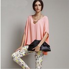 Womens Solid Color Sheer Chiffon 1/2 Length Sleeve Shirts