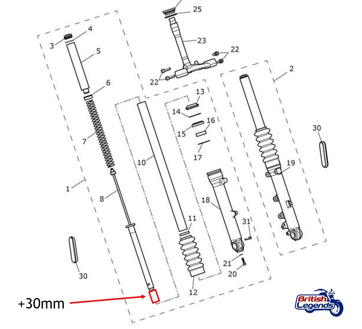 Elevador de horquilla +30mm para Triumph Twin