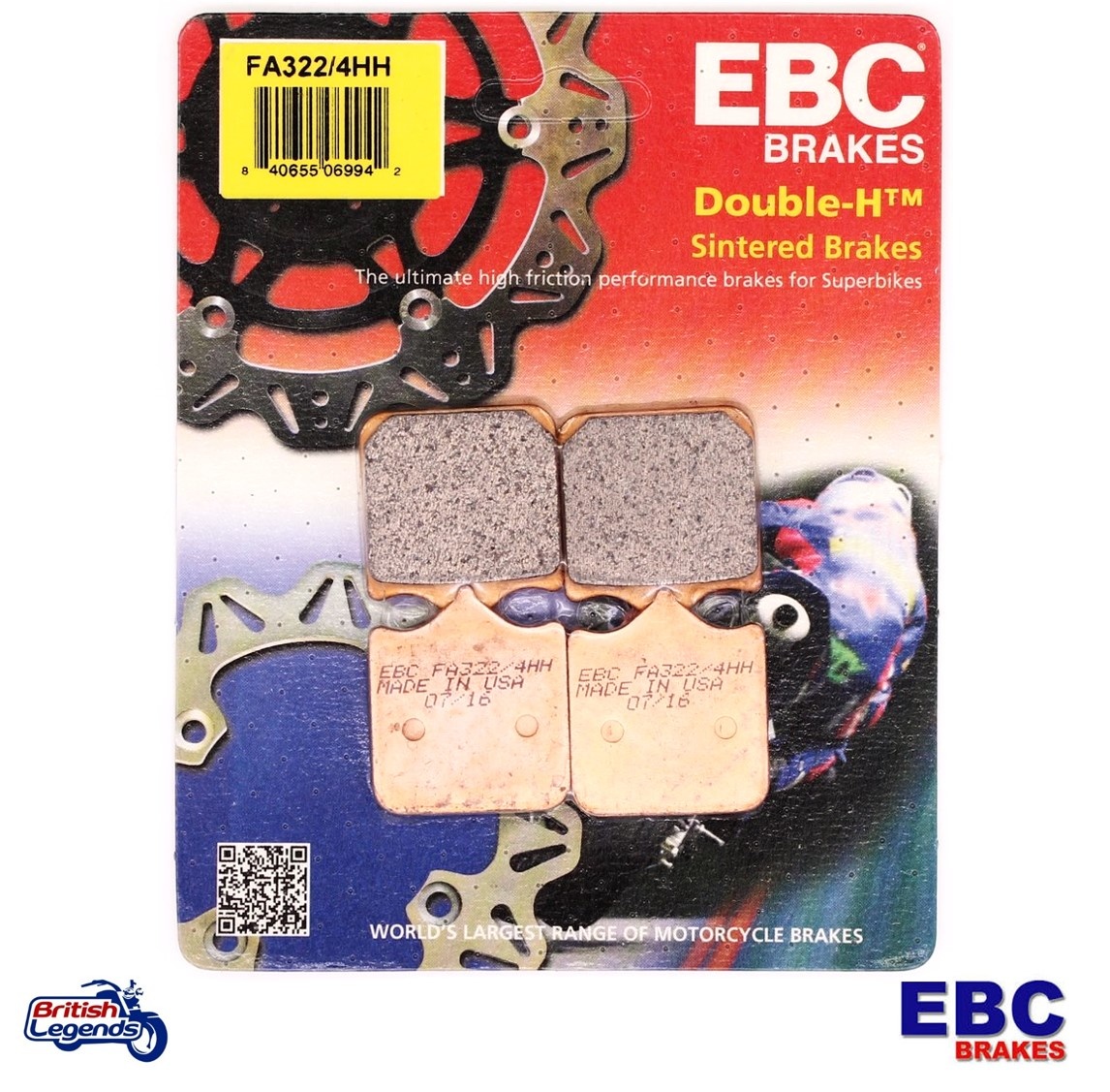 EBC Rear Sintered Brake Pads FA215/2HH – Fits Triumph Tiger 1050 (Radial Caliper) 2007-2012