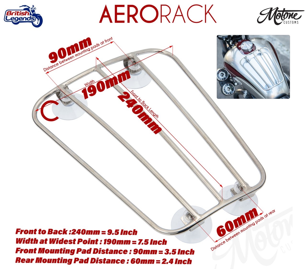 Porte-bagages moto pour réservoir de carburant avec ventouses porte-bagages  Craftride GK1 chrome ✓ Achetez maintenant !