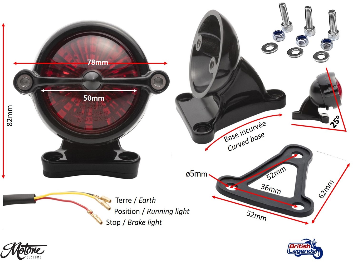 Solid Alloy Taillight on Bracket by Motone