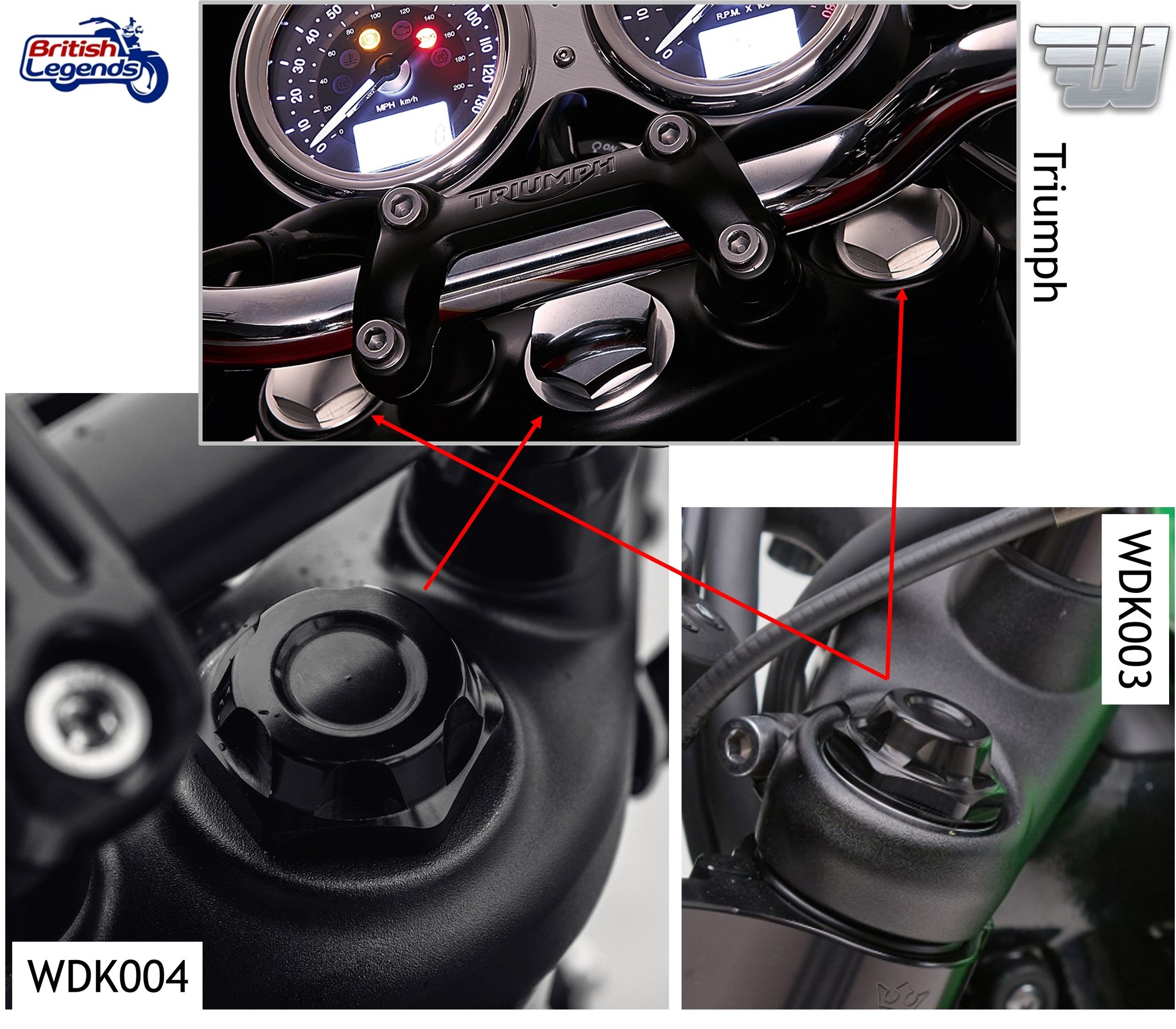 Black Aluminium Fork Caps for Triumph Twins