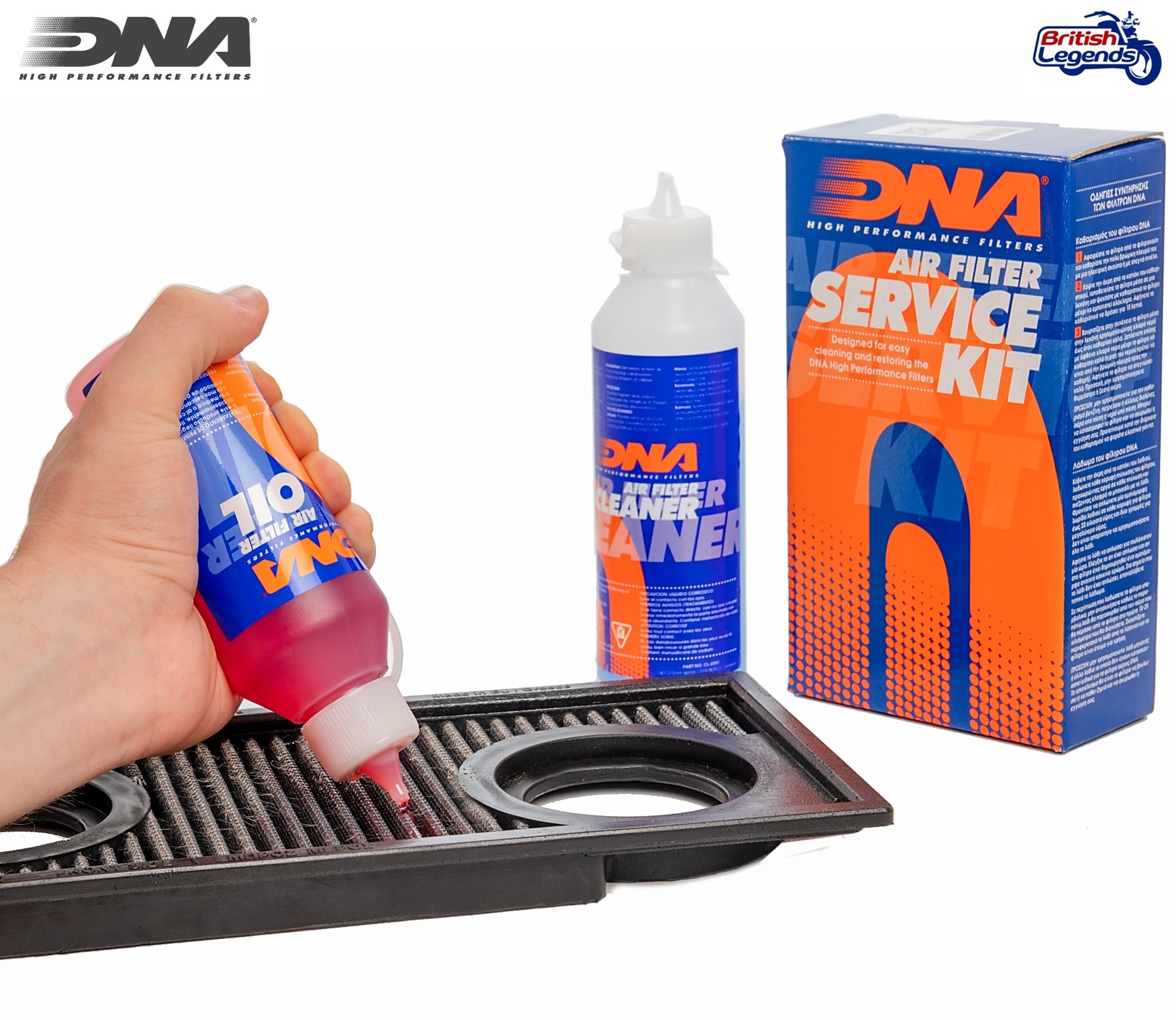Kit de limpieza de filtros de aire DNA y K&N