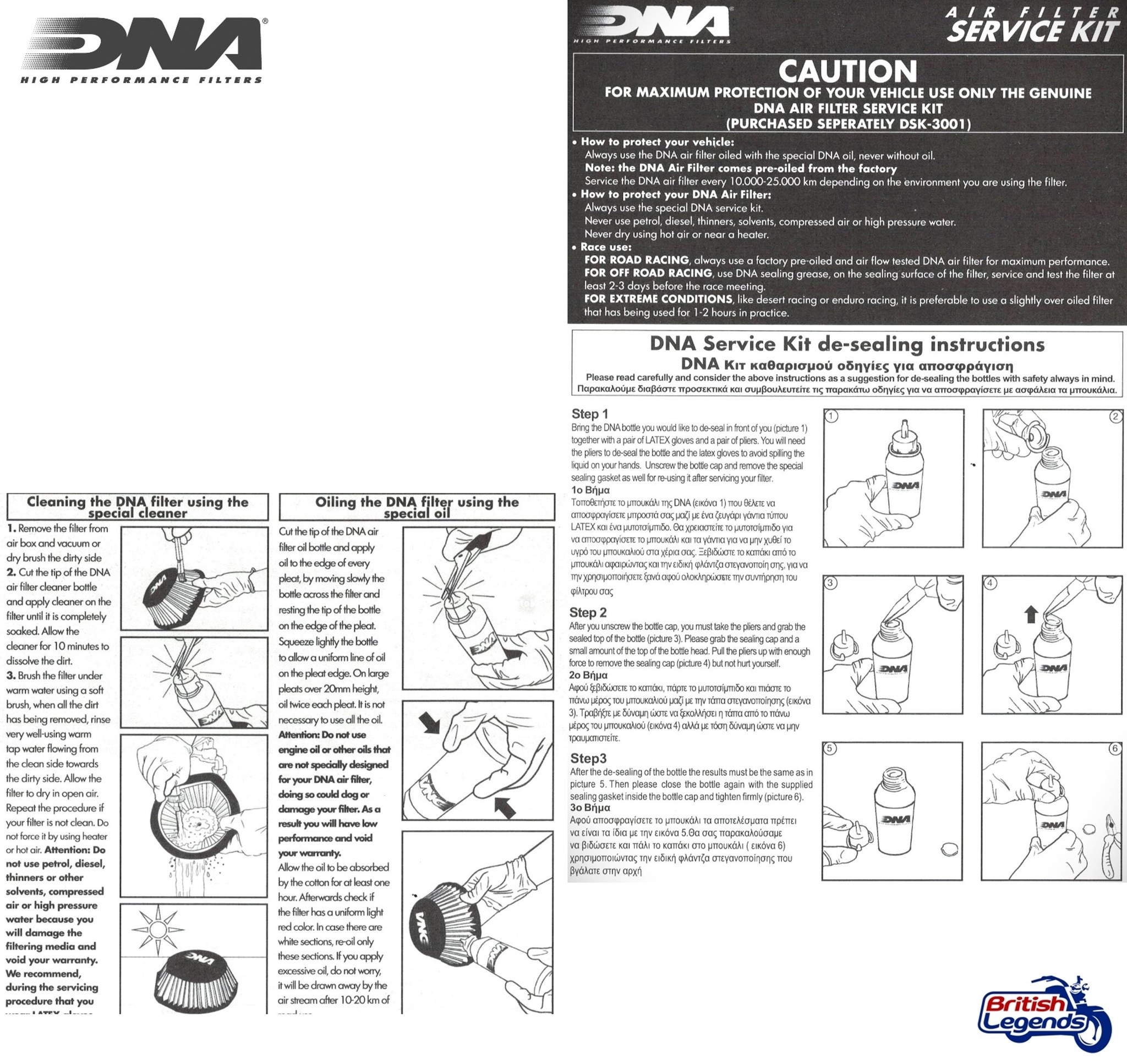 Kit de limpieza de filtros de aire DNA y K&N