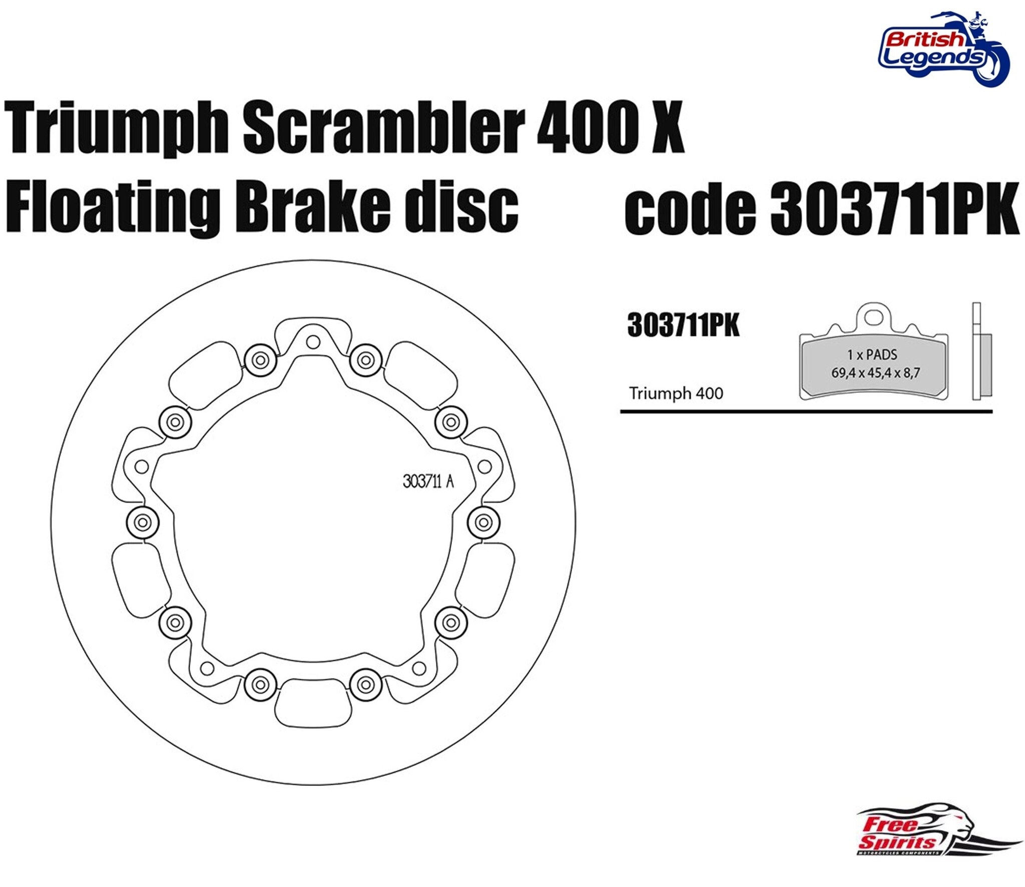 Floating Disc for Speed, Scrambler, Tracker, Thruxton 400