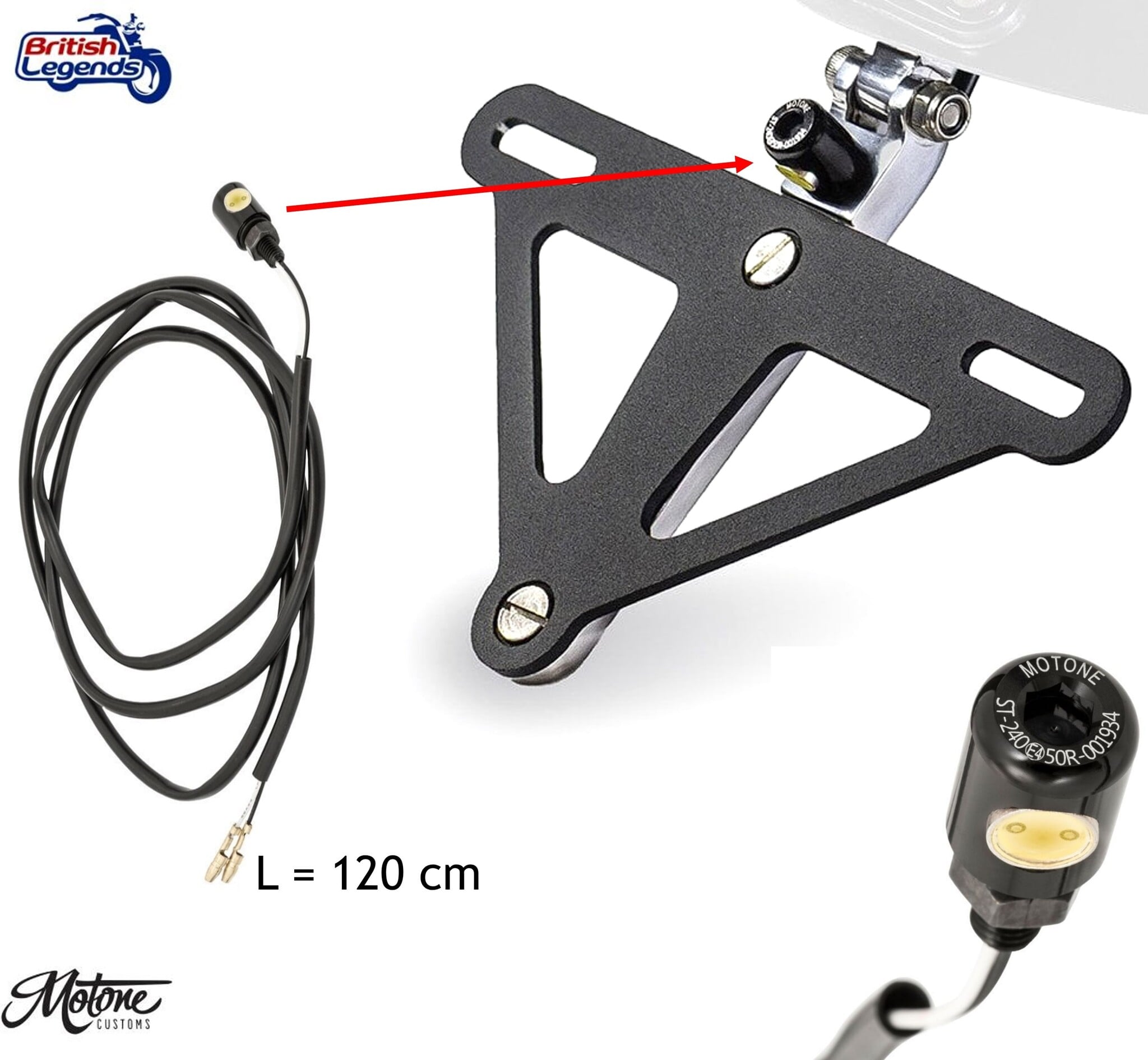 Motone License-Plate Bracket Kit with LED Light