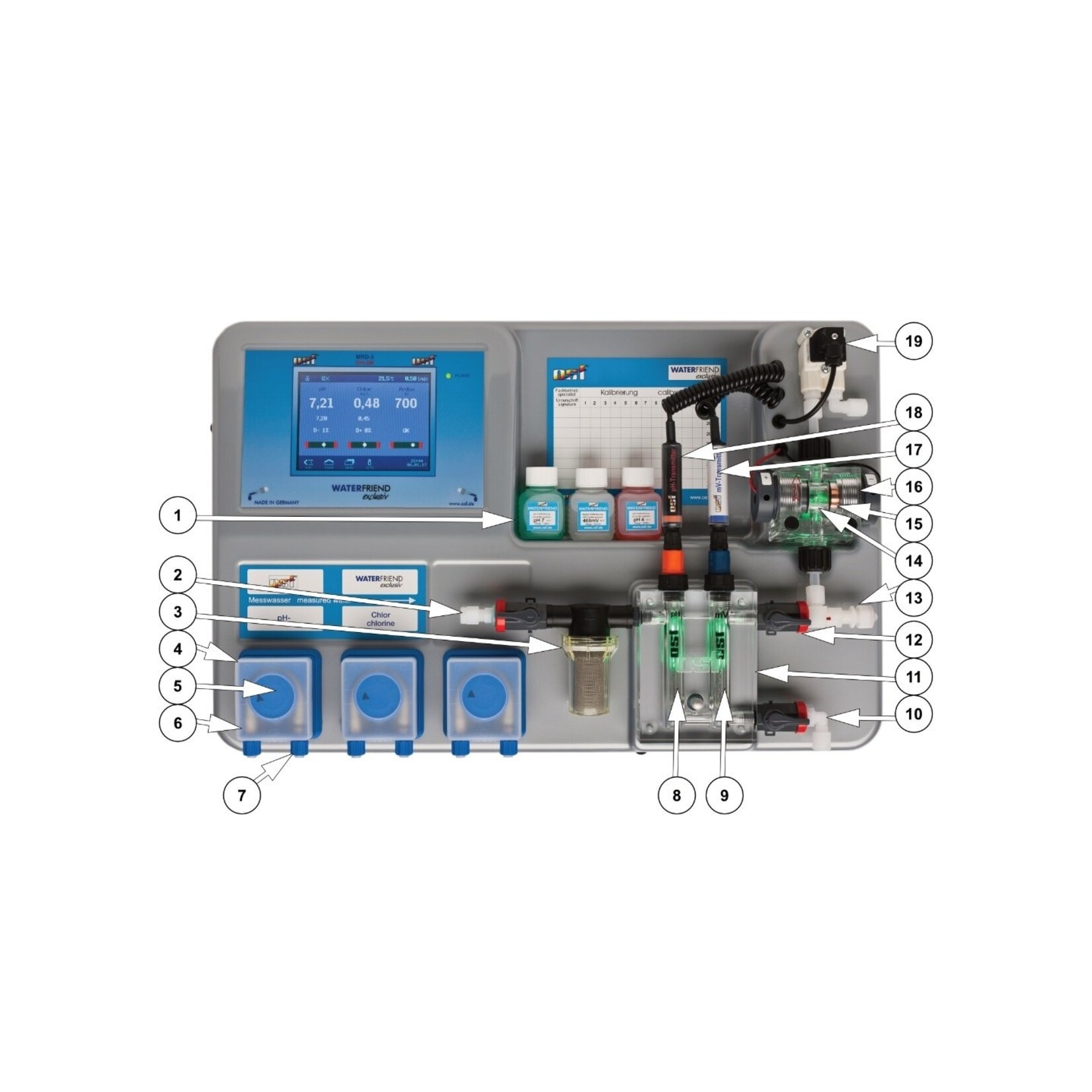OSF Meetwaterfilter, compleet met dubbele nippel en afdichting (met houder)
