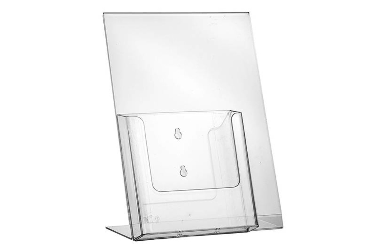 Displaymagazijn.nl Kaarthouder L rechtopstaand met folderhouder Displaymagazijn.nl Kaarthouder L rechtopstaand met folderhouder