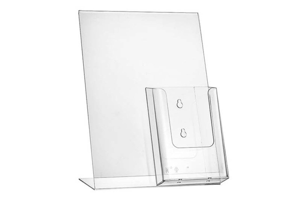 Displaymagazijn.nl Kaarthouder L rechtopstaand met folderhouder Displaymagazijn.nl Kaarthouder L rechtopstaand met folderhouder