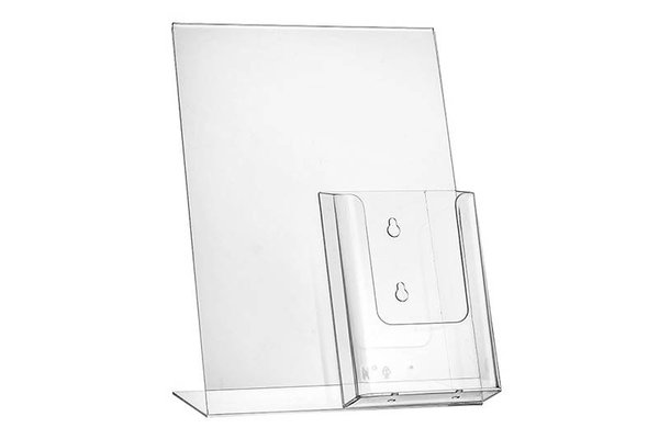 Displaymagazijn.nl Kaarthouder L rechtopstaand met folderhouder Displaymagazijn.nl Kaarthouder L rechtopstaand met folderhouder