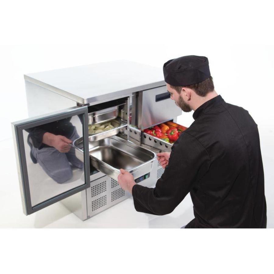 Établi réfrigéré en acier inoxydable | 1 porte et 2 tiroirs | 88 x 90 x 70 cm