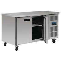 Refrigerated stainless steel workbench 2-door with wheels | 86x136x70cm