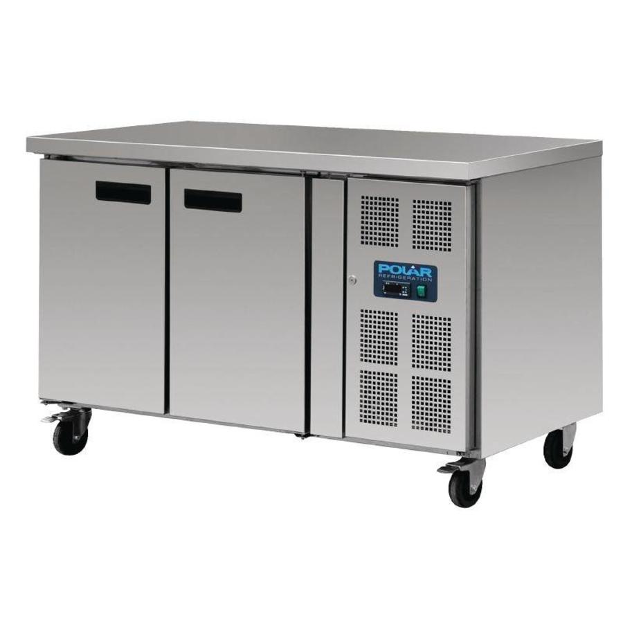 Refrigerated stainless steel workbench 2-door with wheels | 86x136x70cm