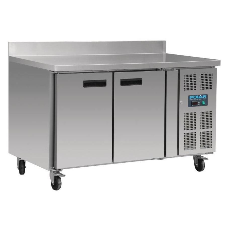 Stainless steel 2-door refrigerated workbench with splash edge | 96x136x70cm