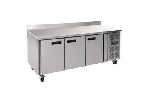  Polar Établi congélateur 3 portes en acier inoxydable | avec rebord anti-éclaboussures | 417L 
