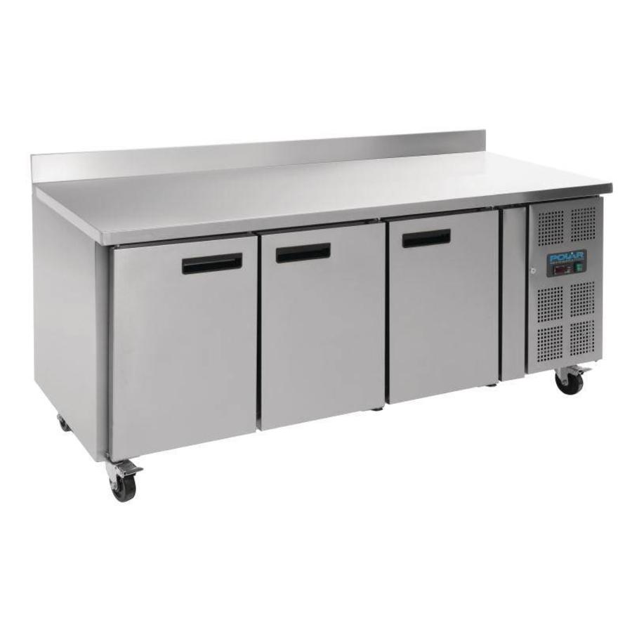 Stainless steel 3-door freezer workbench | with splash rim | 417L