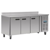 Stainless steel 3-door freezer workbench | with splash rim | 417L