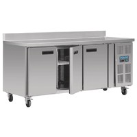 Stainless steel 3-door freezer workbench | with splash rim | 417L