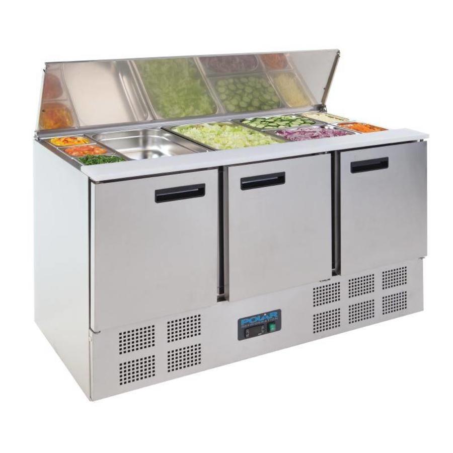 Saladette en acier inoxydable 3 portes 85x137x70 cm | 4 x 1/1 GN