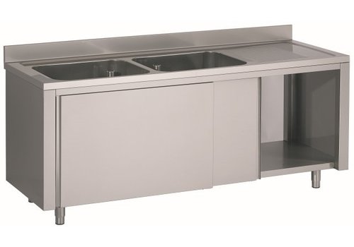 HorecaTraders Stainless steel sink with sliding doors | 160x60x90 cm 