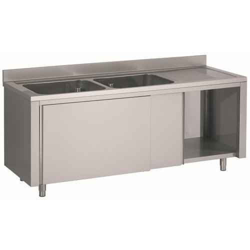  HorecaTraders Stainless steel sink with sliding doors | 160x60x90cm 