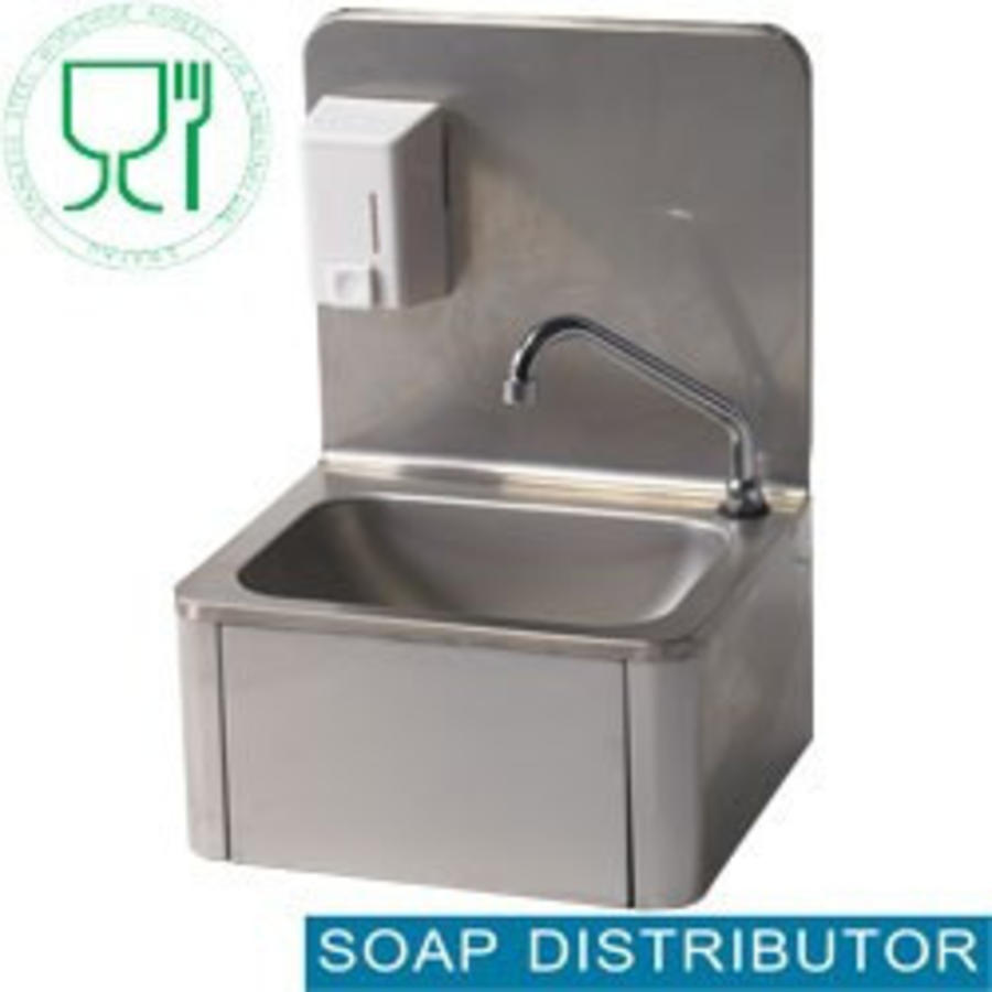 Lavabo en acier inoxydable avec commande au genou et distributeur de savon
