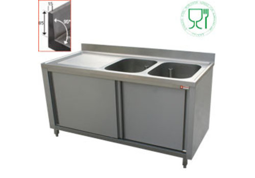  HorecaTraders Stainless Steel Double Sink | 2 Sinks Right | 200x70x88cm 