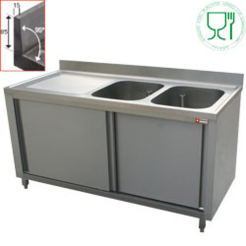  HorecaTraders Évier double en acier inoxydable | 2 éviers à droite | 200x70x88 cm 