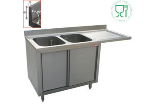  HorecaTraders Évier en acier inoxydable | 2 bacs restants | 160x70x88 cm 