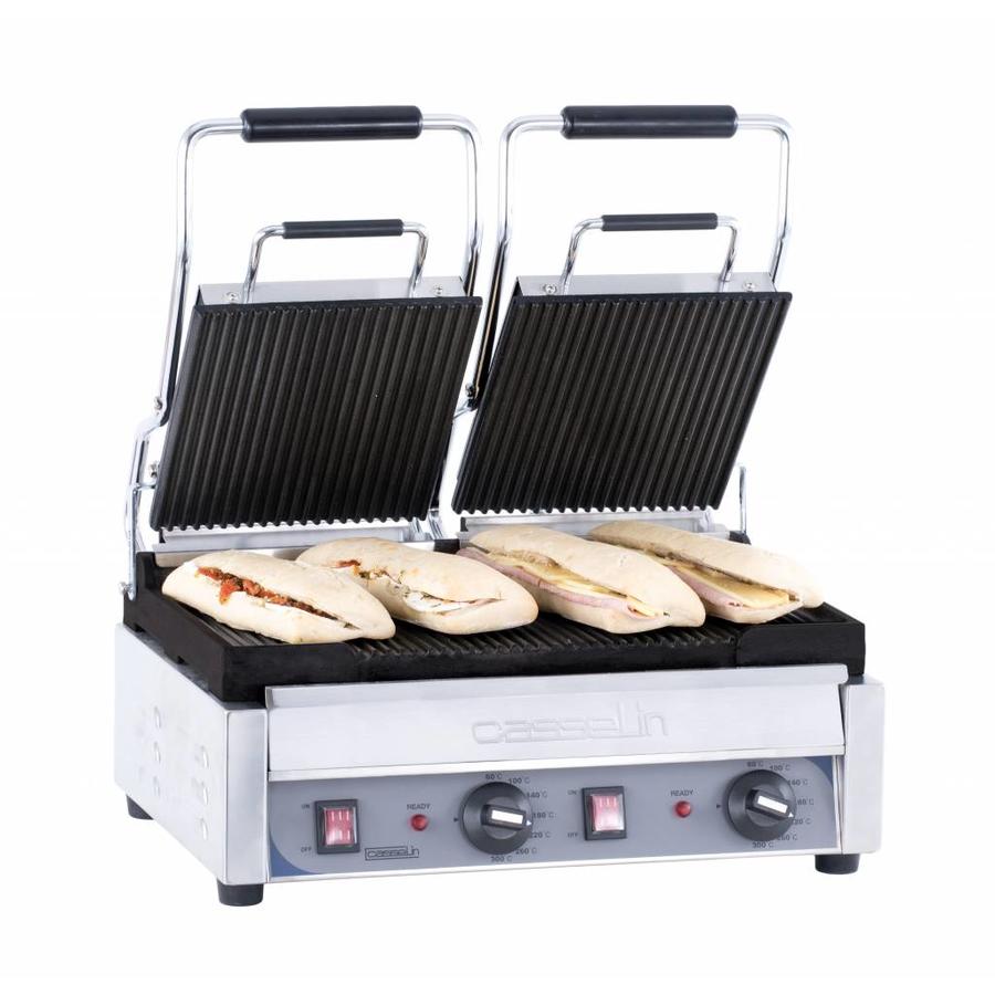 Dubbele contact grill geribbeld | 445 x 242mm