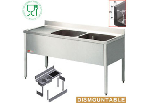  HorecaTraders Stainless Steel Sink with 2 Bowls Right | 160x70x88cm 