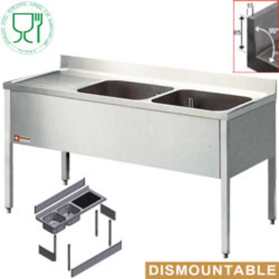 Stainless Steel Sink with 2 Bowls Right | 160x70x88cm
