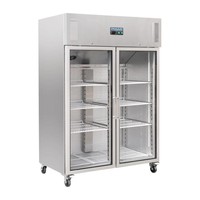 Portable commercial cooler | 6 adjustable legs | 2 glass doors | stainless steel | 1200 litres