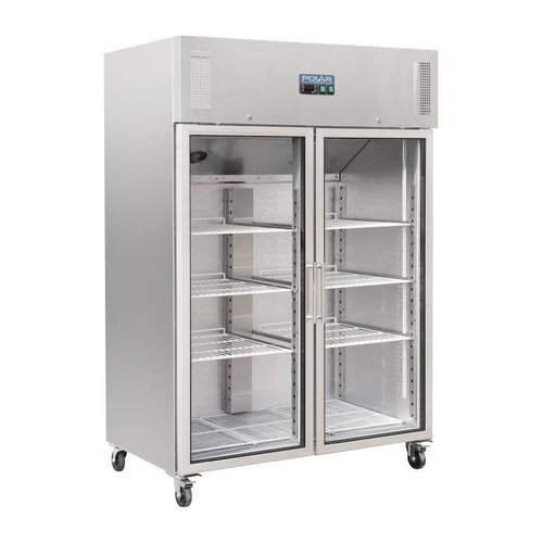  Polar Portable commercial cooler | 6 adjustable grids | 2 glass doors | stainless steel | 1200 litres 