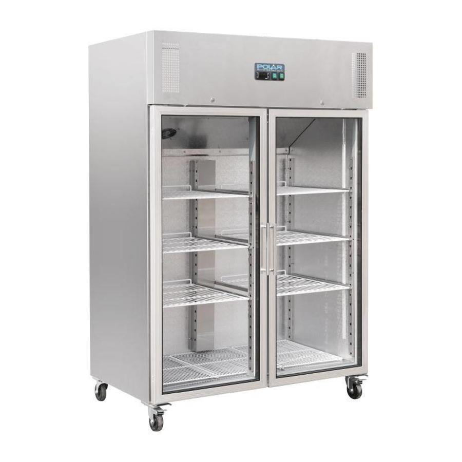 Glacière industrielle portable | 6 pieds réglables | 2 portes vitrées | acier inoxydable | 1200 litres