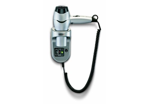  HorecaTraders Wall-mounted hairdryer stainless steel look with black spiral cord 