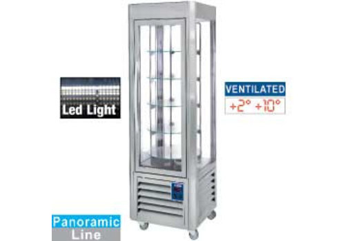  HorecaTraders Stainless steel pastry display case | 5 rotating platforms | 360 litres 