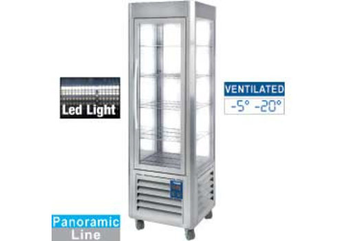  HorecaTraders Vitrine congélateur panoramique en acier inoxydable | 5 plateaux | 360 litres 