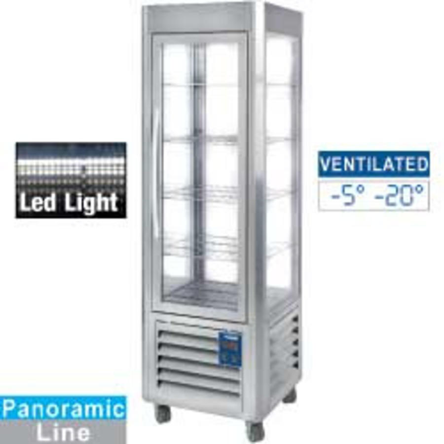 Vitrine congélateur panoramique en acier inoxydable | 5 plateaux | 360 litres