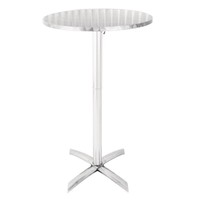 Round standing table with tiltable stainless steel top