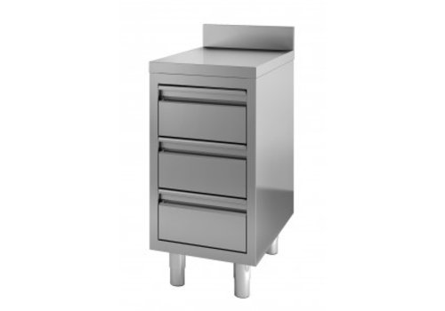  Combisteel Kommode Edelstahl | 3 Schubladen | 40 x 70 x 85 cm | Mit Spritzkante 