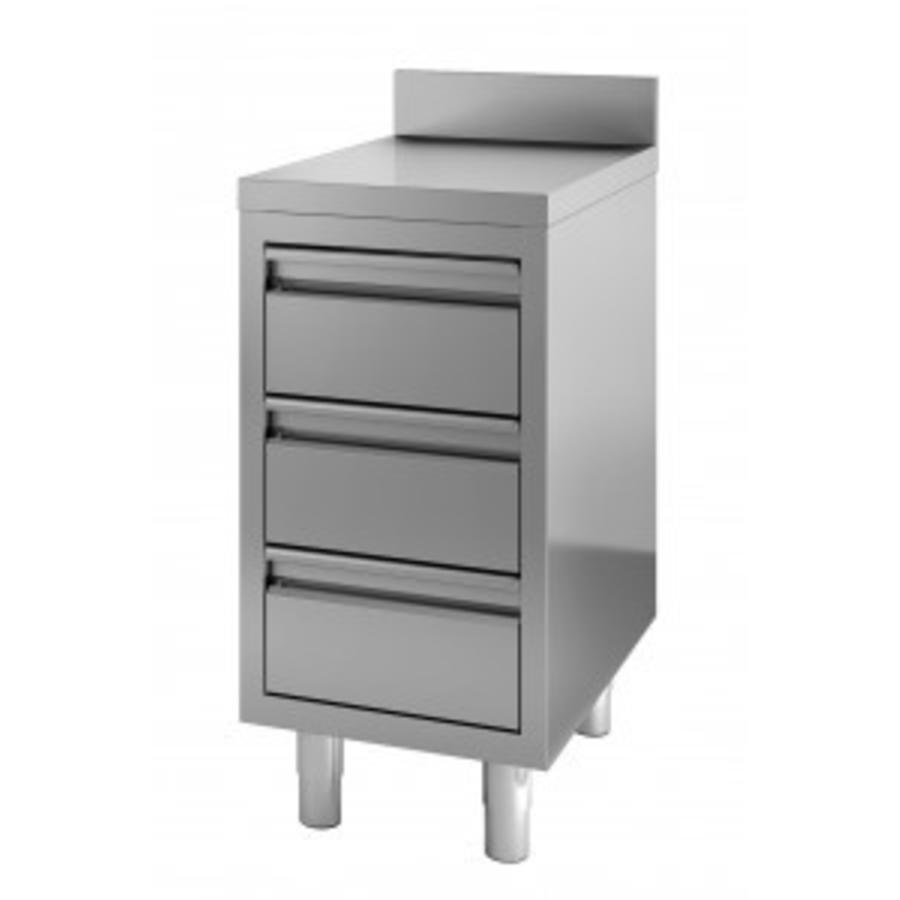 Commode en acier inoxydable | 3 tiroirs | 40 x 70 x 85 cm | avec dosseret