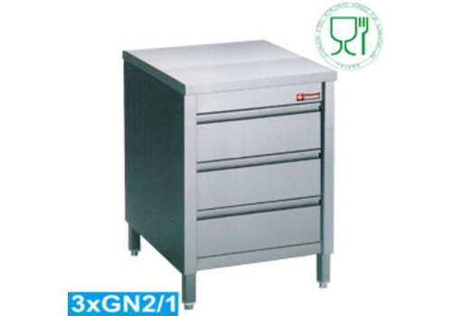  HorecaTraders Stainless steel chest of drawers | 3 drawers | 60x70x88/90cm 