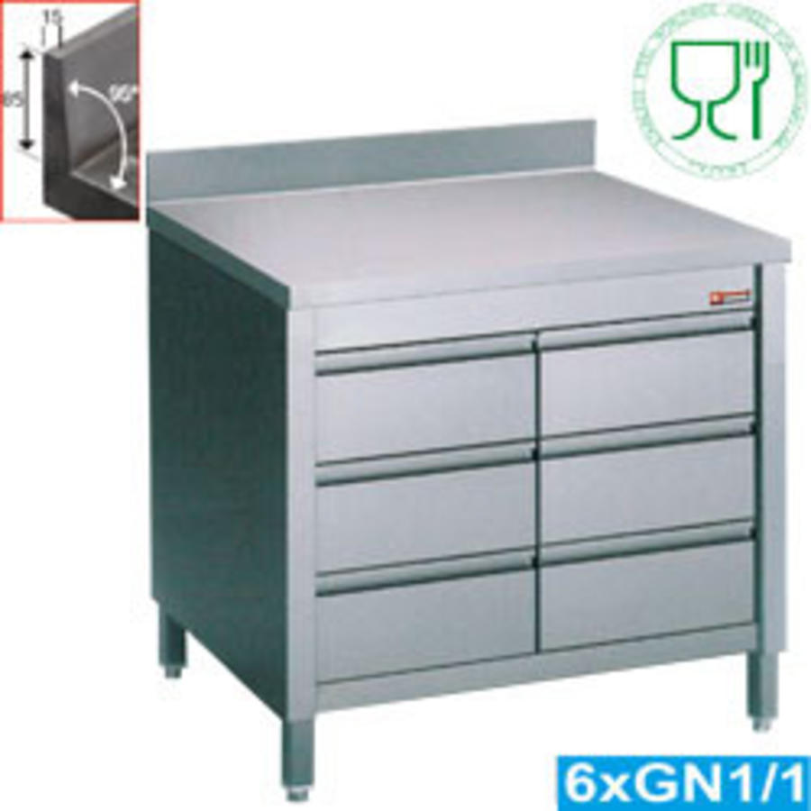 Commode en acier inoxydable | 3 tiroirs | 80 x 70 x 88/90 cm | avec dosseret