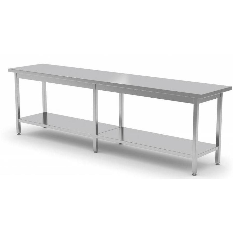 Table de travail longue en acier inoxydable avec étagère de base | 80 cm de profondeur | 4 formats
