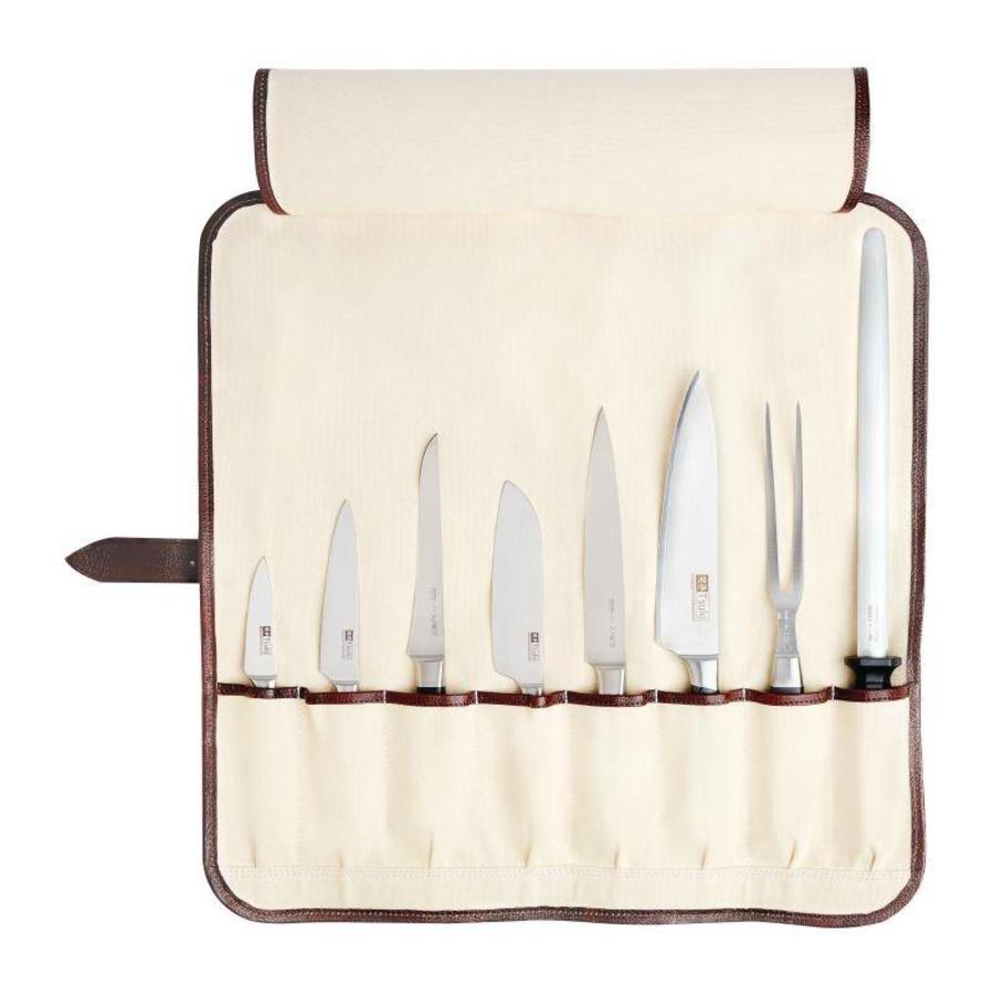 leather knife case with buckle brown | 8 pcs