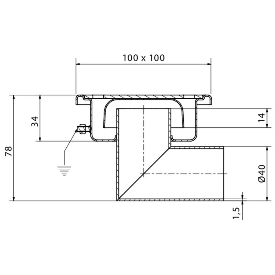 Siphon de sol en acier inoxydable 100 x 100 mm, siphon latéral 40 mm