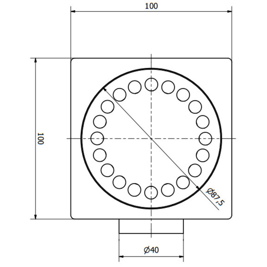 Stainless steel Floor drain 100 x 100 mm Side drain 40 mm